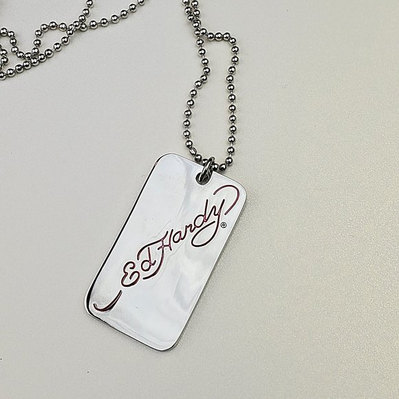 ED HARDY By Christian Audigier VINTAGE Style Necklace / True Love Dog Tag Peace - Picture 4 of 6